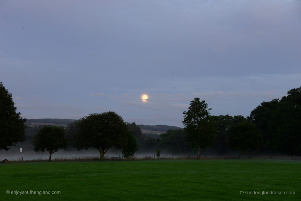 A really great evening at Pitlochry Recreation Ground - fog rises and the moon shines on the scenery